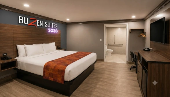 Dallas hotel guest room at Buzen Suites 2030