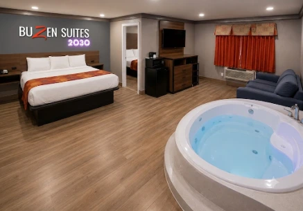 Jacuzzi hot tub suite at Buzen Suites 2030 in Dallas, Texas