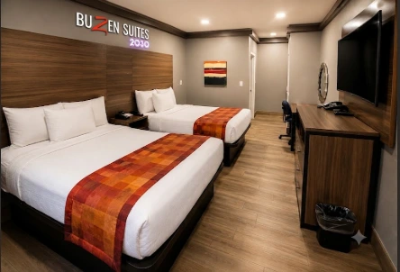 King room with extra bed at Buzen Suites 2030 in Dallas, Texas